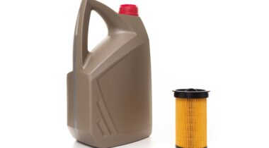 engine oil and fuel filter on a white background, a set of technical obsl car.